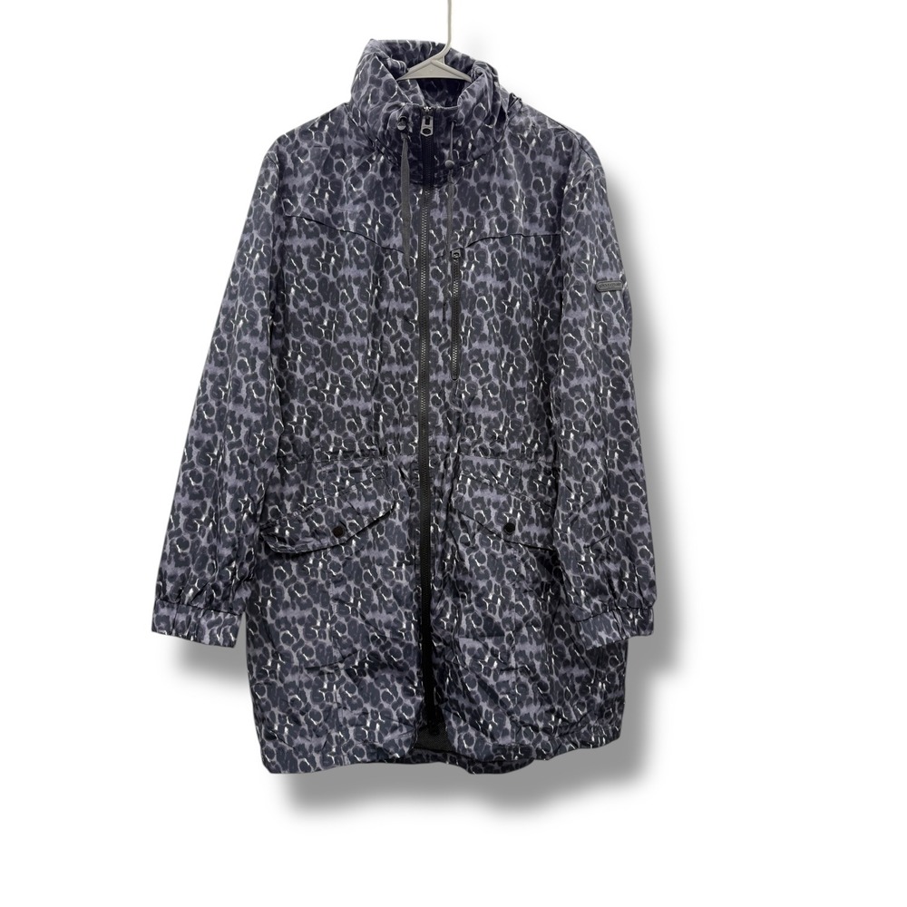 Lucky Brand Leopard Hooded Jacket Women's XL Purple Black Casual Zip‎ Utility